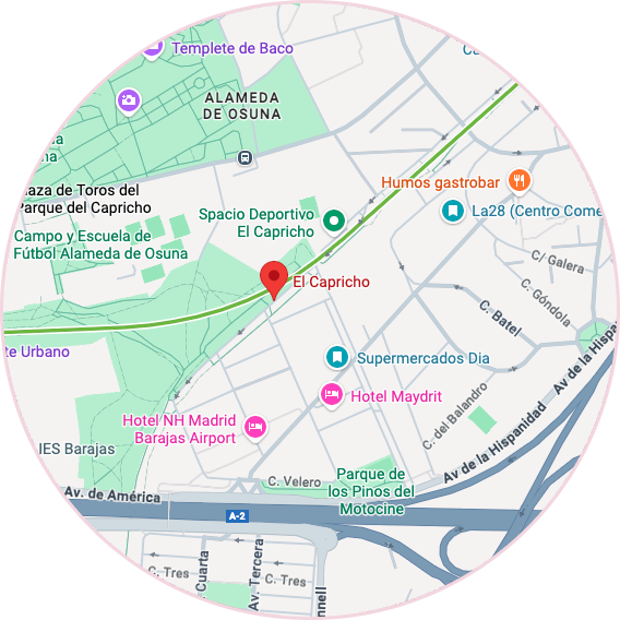 Madrid map with the exact location of El Capricho metro station